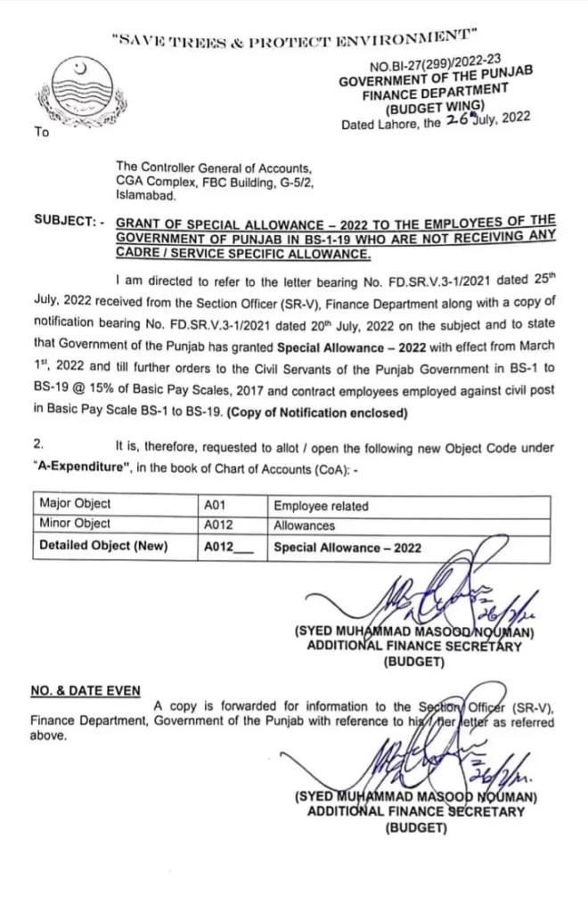 Special Allowance 2022 Punjab